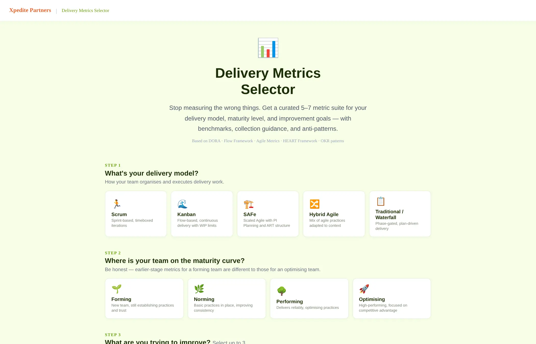 Delivery Metrics Selector